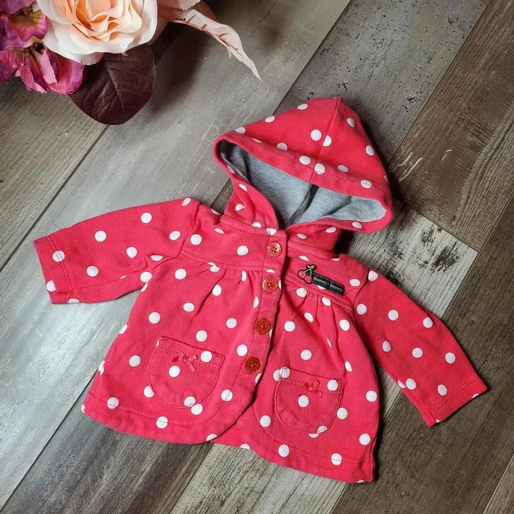 Carter's 100% Cotton Hooded Baby Girl's Pink and White Polka Dot Jacket Size 3M